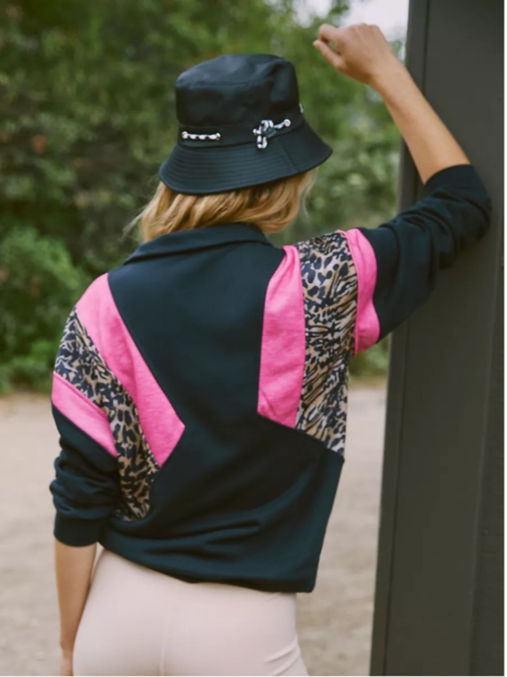 Beach Riot Maxine Half Zip Colorblock Sweatshirt Amour Leopard Women’s Medium - Picture 2 of 5